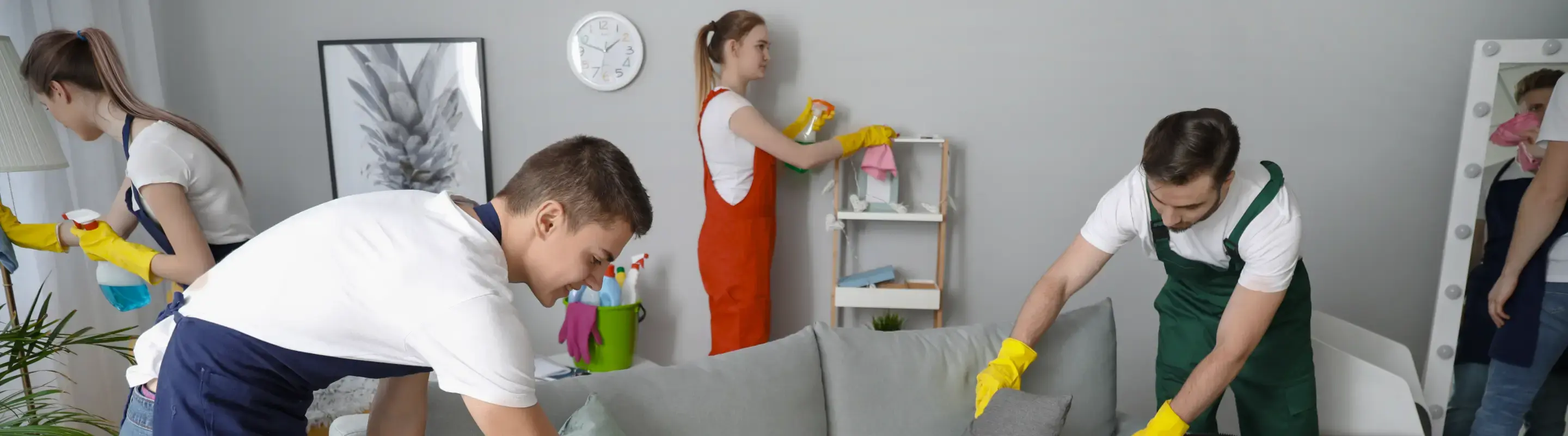 Professional cleaner preparing an empty room for a new occupant